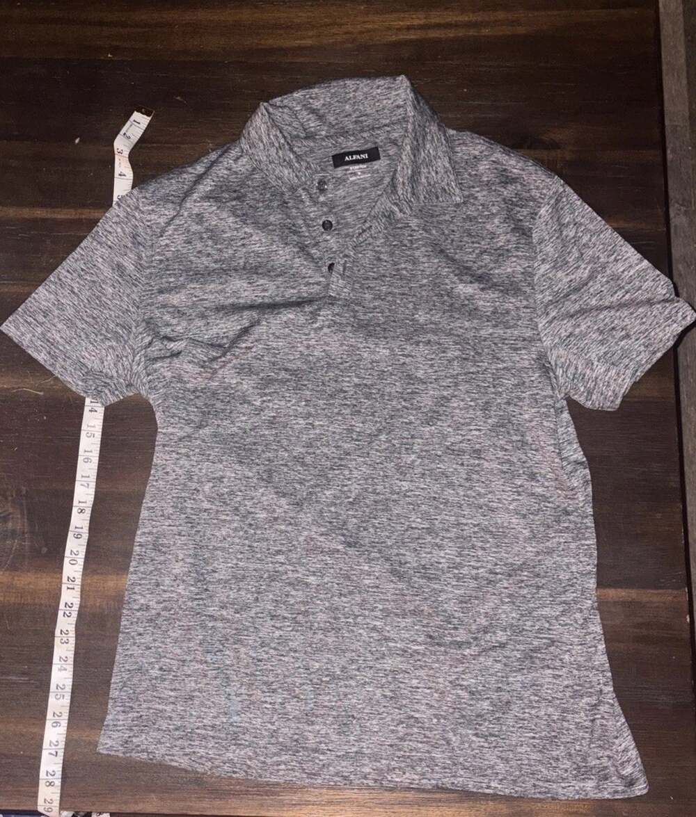 Alfani Mens M Polo Shirt Heather Gray Space Dyed Stretch Short Sleeve 3-Button